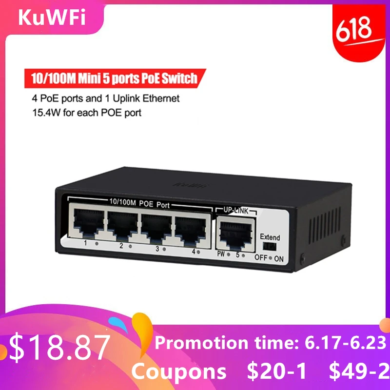 5 Port 10 100Mbps font b Network b font Switch 802 3af 48V Switch With 4