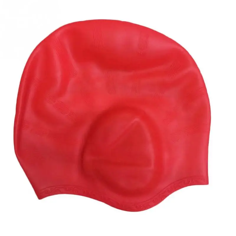 Взрослая эластичная Водонепроницаемая шапка для плавания, длинные волосы, уши, защитная крышка, s Hat, силиконовая Ушная чашка, шапочка для плавания - Цвет: Red