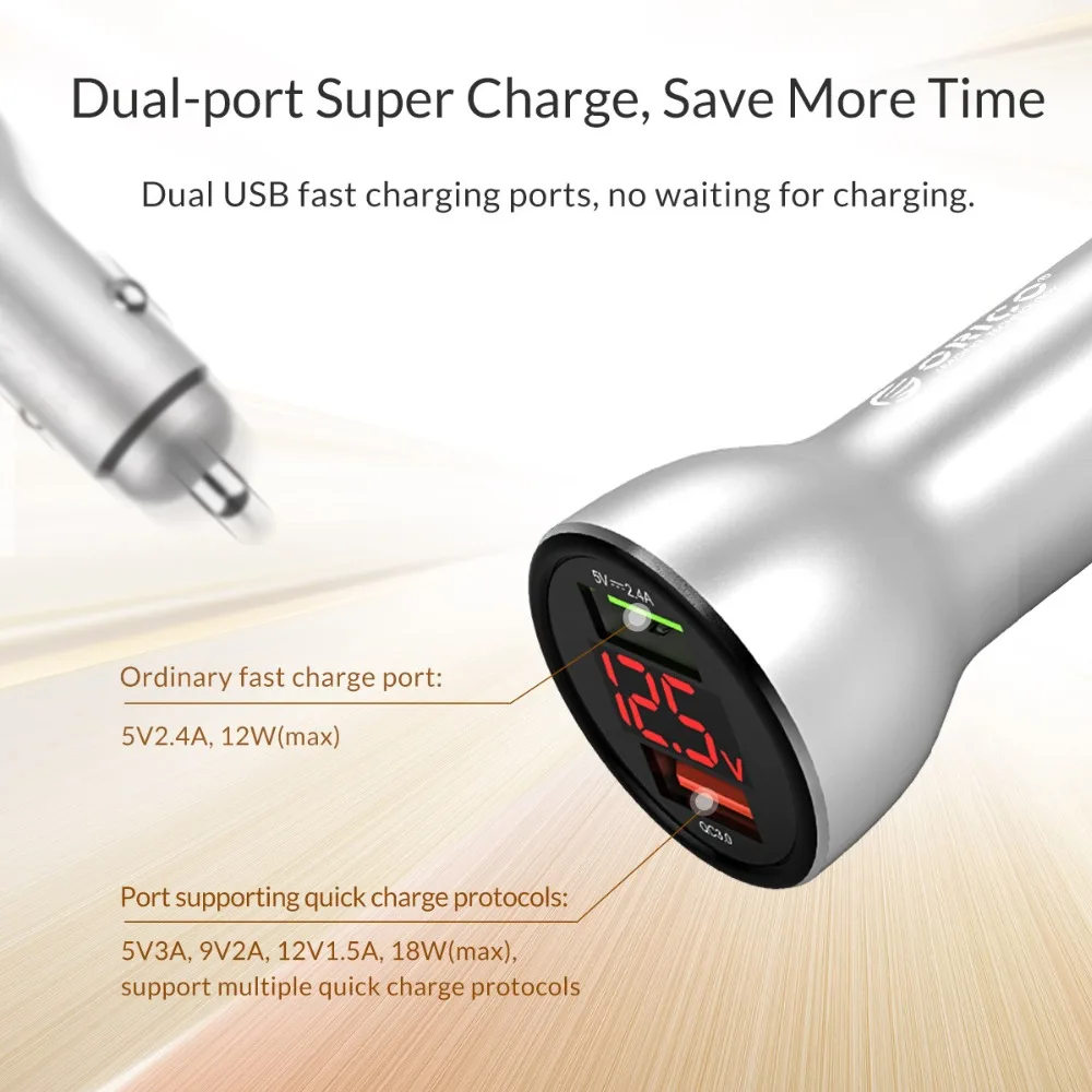 ORICO UPF-K2 البسيطة QC3.0 ذكي USB شاحن سيارة 30 W سريعة تهمة 3.0 الألومنيوم المحمول هاتف لوحي GPS USB شاحن آيفون ORICO UPF-K2 البسيطة QC3.0 ذكي USB شاحن سيارة 30 W سريعة تهمة 3.0 الألومنيوم المحمول هاتف لوحي GPS USB شاحن آيفون