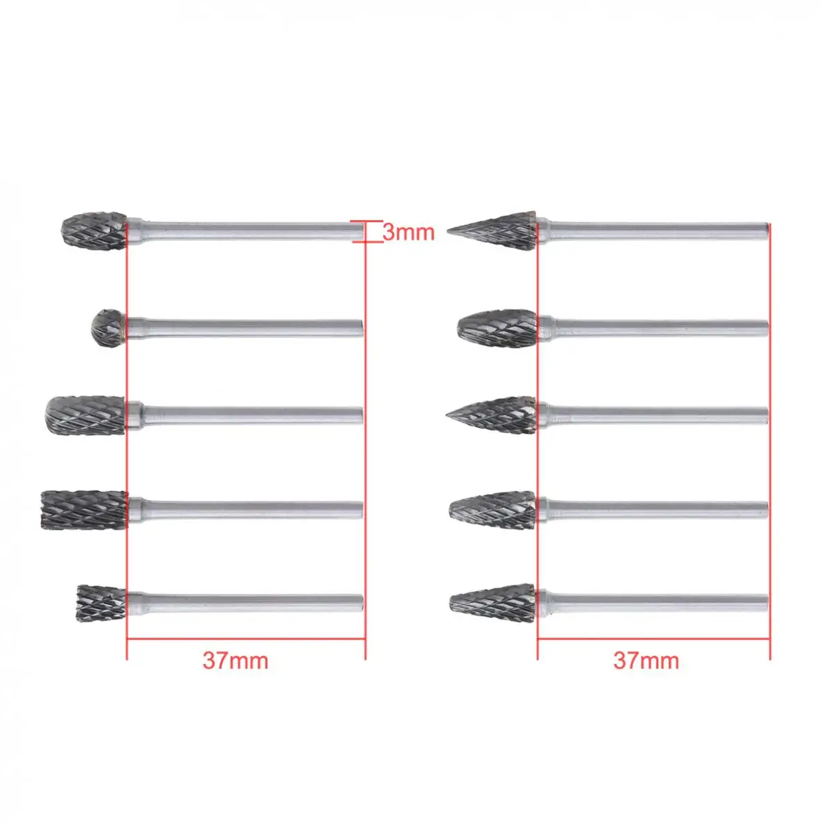TORO 10pcs 3 x 6mm Carbide Rotary File Tungsten with Plastic Box for Polished / Carved / Polishing