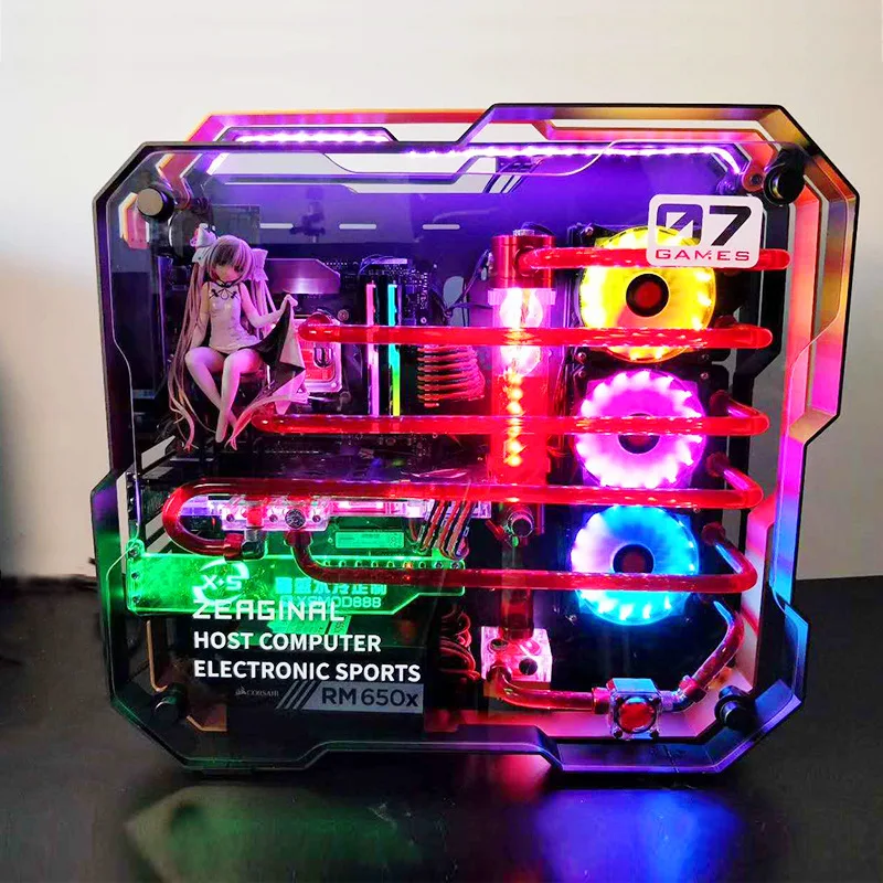 Настольный игровой компьютер i7 7700k 8G/16GB 1T GX1080 ATX ПК с модом полностью алюминиевый