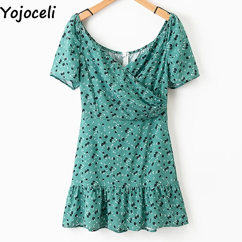 Yojoceli сексуальное короткое шифоновое платье с открытыми плечами и цветочным