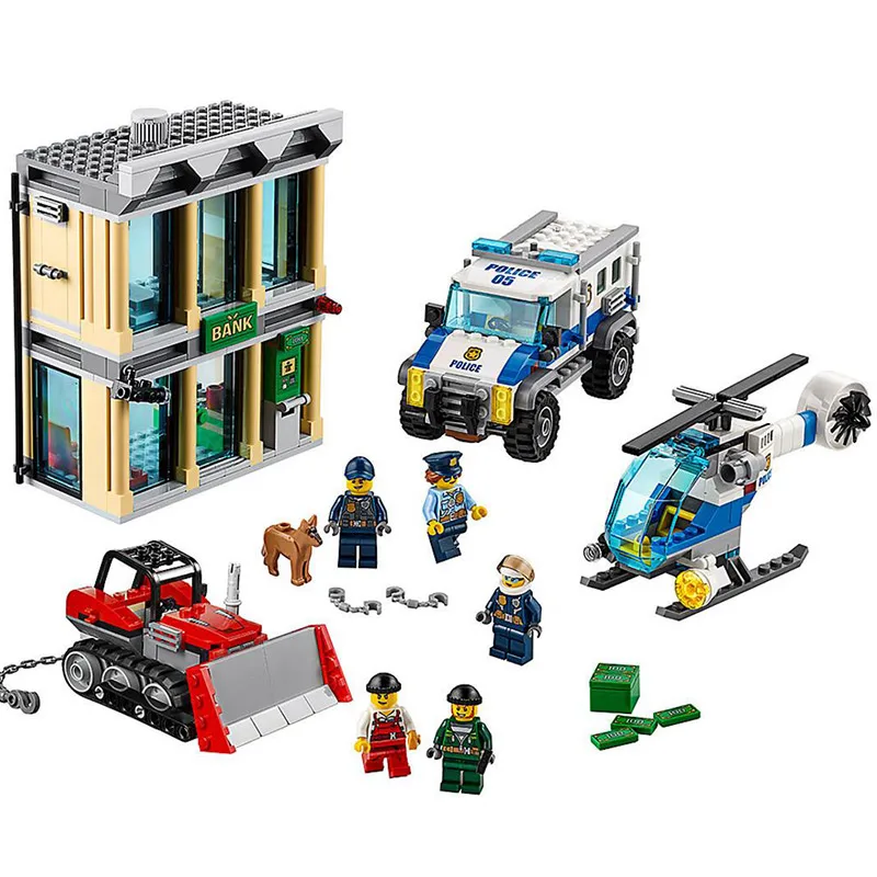

606Pcs City Series Bulldozer Grab Bank Set mobile Police Building Blocks Bricks Compatible Legoings Cities Toys For Children