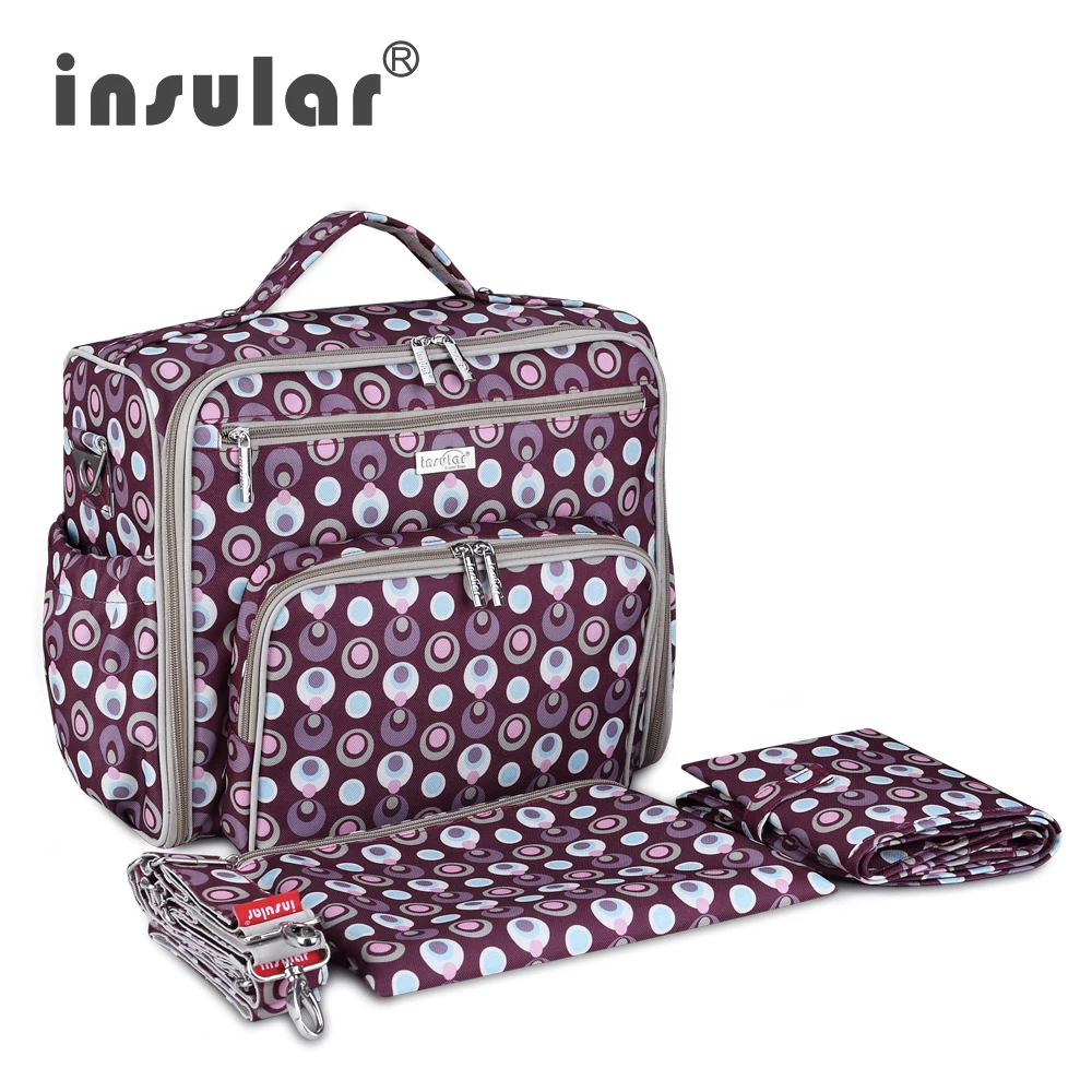 Multifunctional Large-Capacity Mother Bag Printed Nylon Outdoor Backpac Wet Storage Baby Bag Diaper Bag Insular