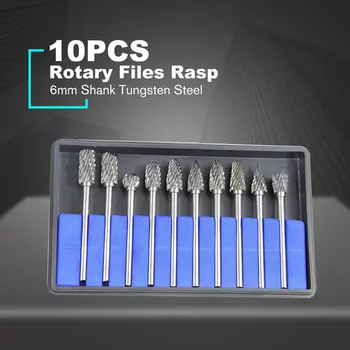 

10pcs/lot 6mm Shank Tungsten Steel Solid Carbide Rotary Files Rasp Diamond Burrs Set for Woodworking Drilling Carving Engraving