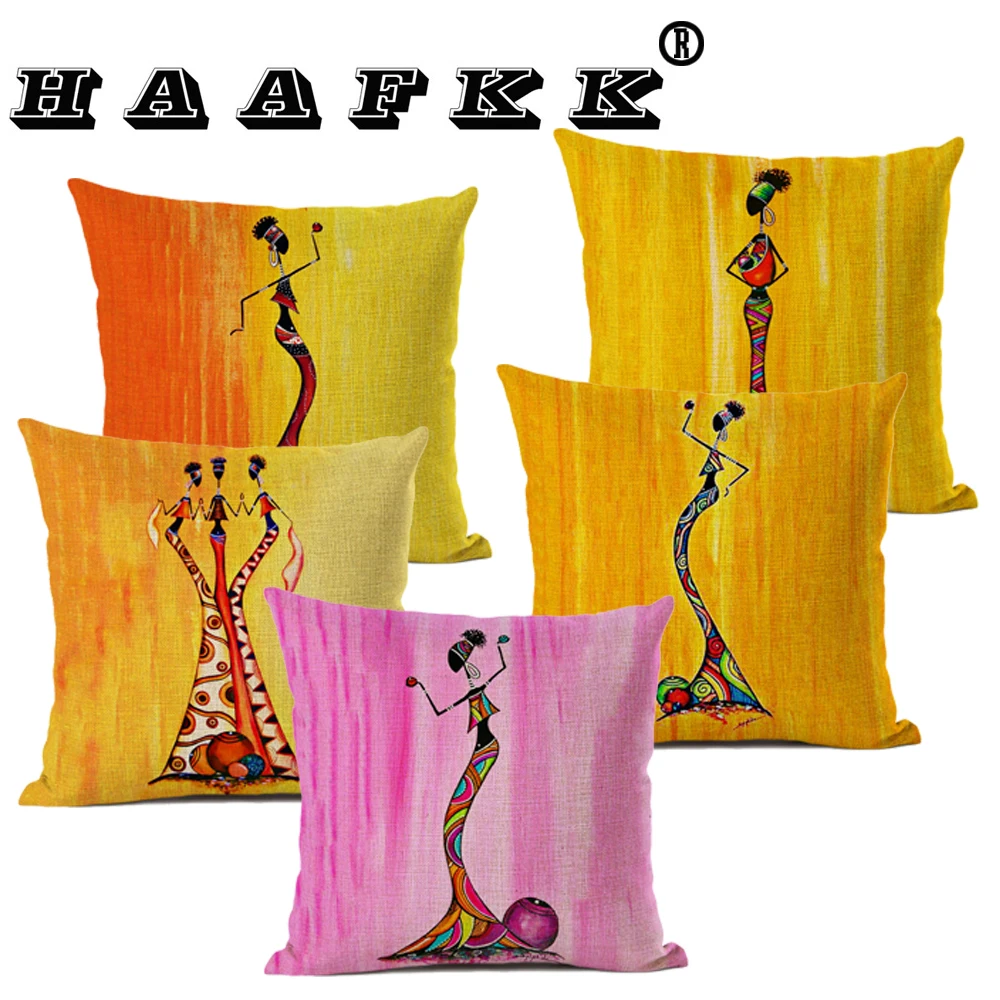 

Abstract Dance Woman Cushion Cover African Pattern Pillow Case Linen Cotton 45*45 CM Throw Pillow Cover Decorative For Home
