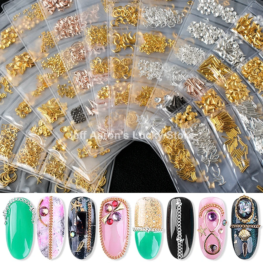 

1 Pack Mixed 3D DIY Hollow Metal Frame Nail Art Decorations Gold Rivet Manicure Accessories DIY Shell Slider Nail Studs