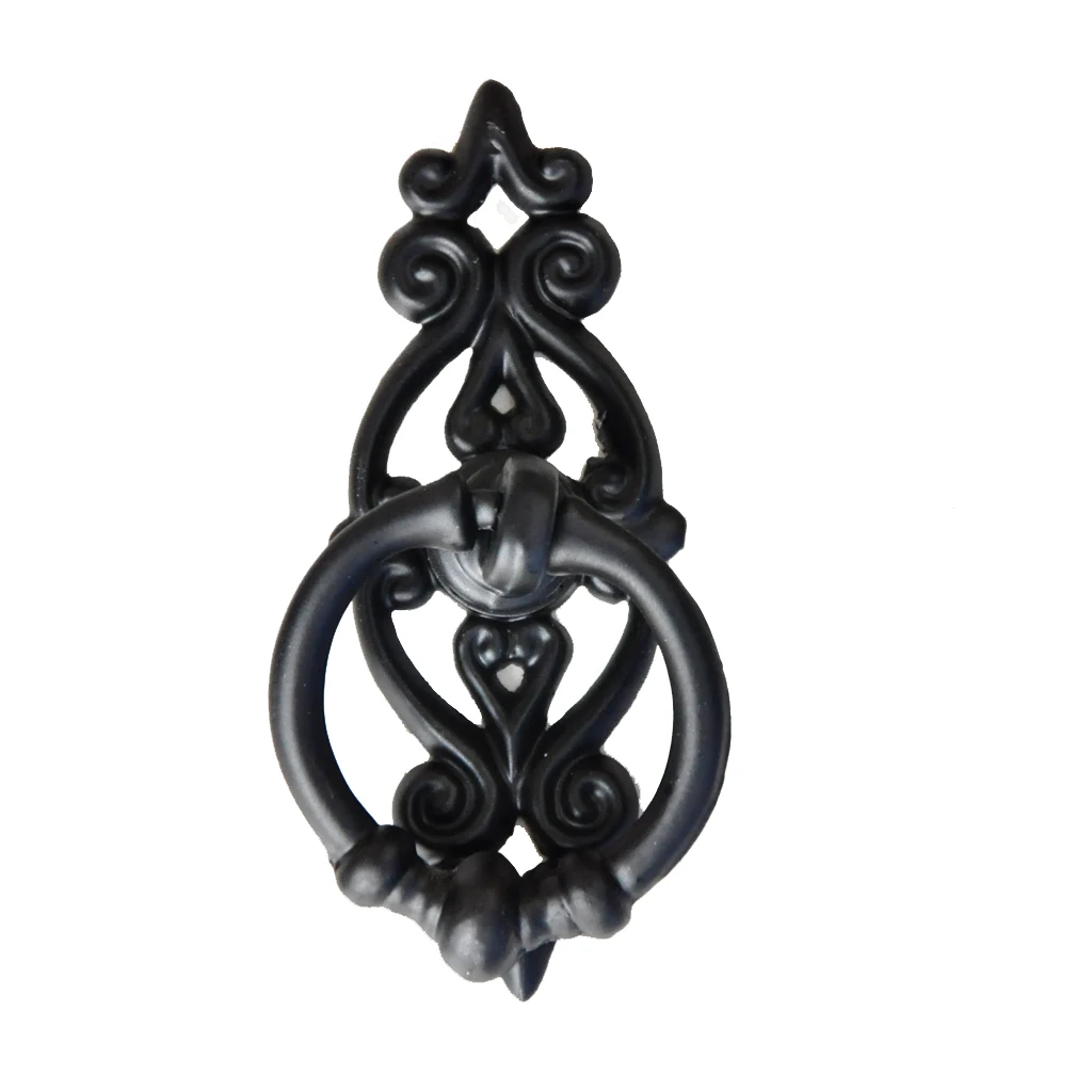 3 Piece Black Antique Cabinet Door Drawers Cupboard Ring Pull Handle Retro Knob