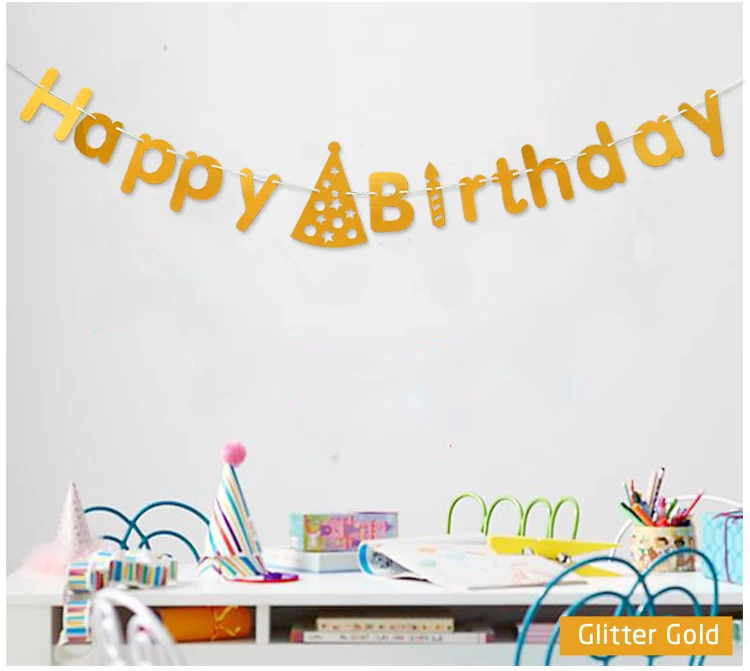 3M Glitter Paper Crown Happy Birthday Banners Baby Shower Garland Flags Birthday 