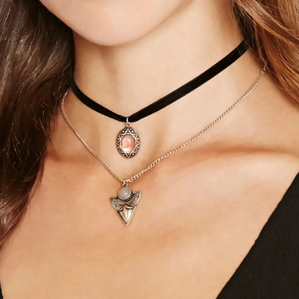 2 Pcs Women Black Chokers Two Layers Collar Necklace Length Adjustable