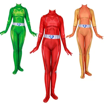 

Anime Totally Spies Clover Ewing Samantha Simpson Alexandra Cosplay Costume Bodysuit Suit Zentai Jumpsuits for Women Girls Kids