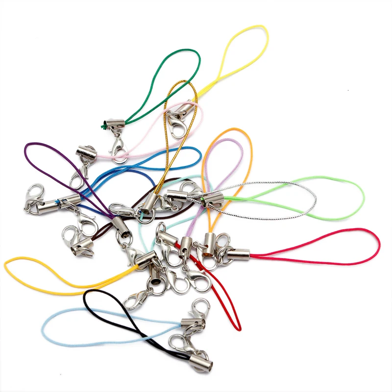 

50pcs/lot 7cm Mulitcolor Lobster Clasp Lanyard Strap Cord Mobile Straps Charm Polyester Key Ring Chain DIY Findings