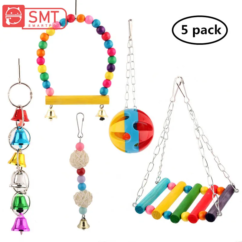 

SMARTPET Colorful Parrots Swing Hanging Toy Cockatiel Budgie Lovebird Bird Cage Bite Chewing Bell Toys Bird Supplies