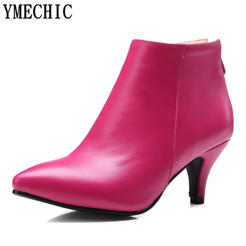 YMECHIC Autumn Pink Black Beige Large Size Shoes Women High Heel Ankle Boots Concise Sexy ...