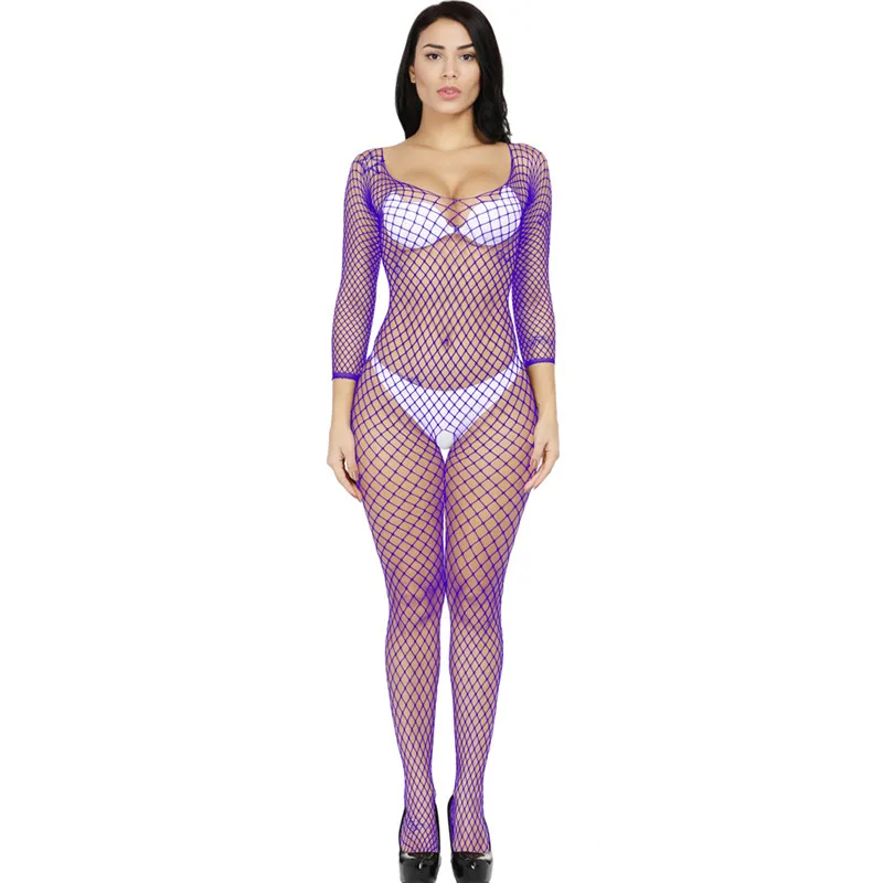 Сексуальные прозрачные сетчатые колготки в сеточку, женские чулки, эротическое женское нижнее белье, сексуальное нижнее белье с открытой промежностью, боди - Цвет: Style 2 Purple