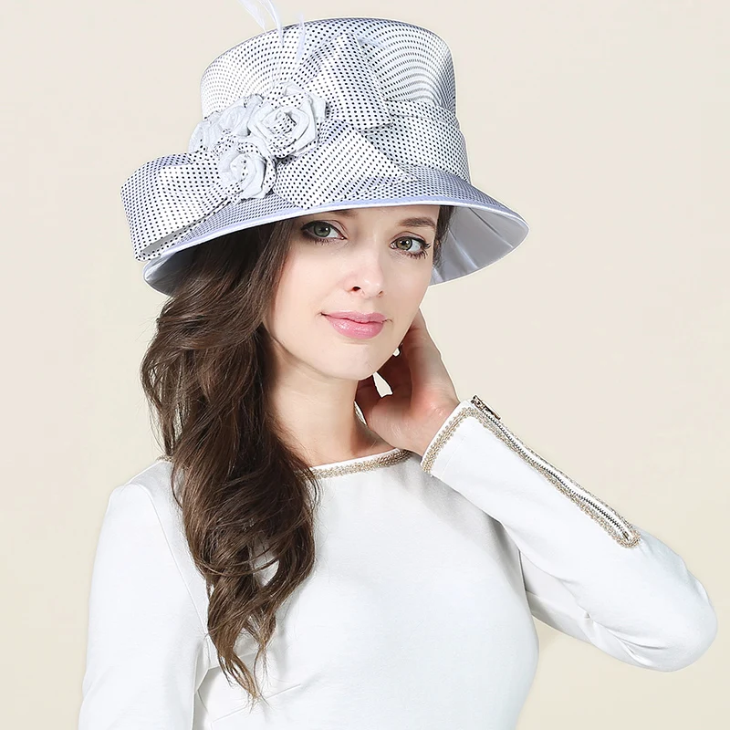 Женская белая шляпа для девочек Sinamay Кентукки шляпа котелок льняное свадебное платье шляпы элегантные женские широкие вечерние кепки B-8660