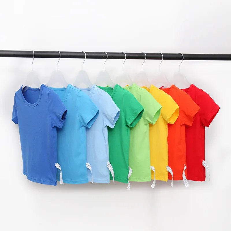

Wholesale 10PCS/lot Children Summer Short Sleeve T-shirt for Boys Girls Solid Color 100% Cotton 24M-10T