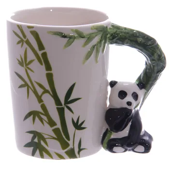 

4Pieces Cup Ceramic 5 Style Animal Handle Mug With Bamboo Decal 12oz