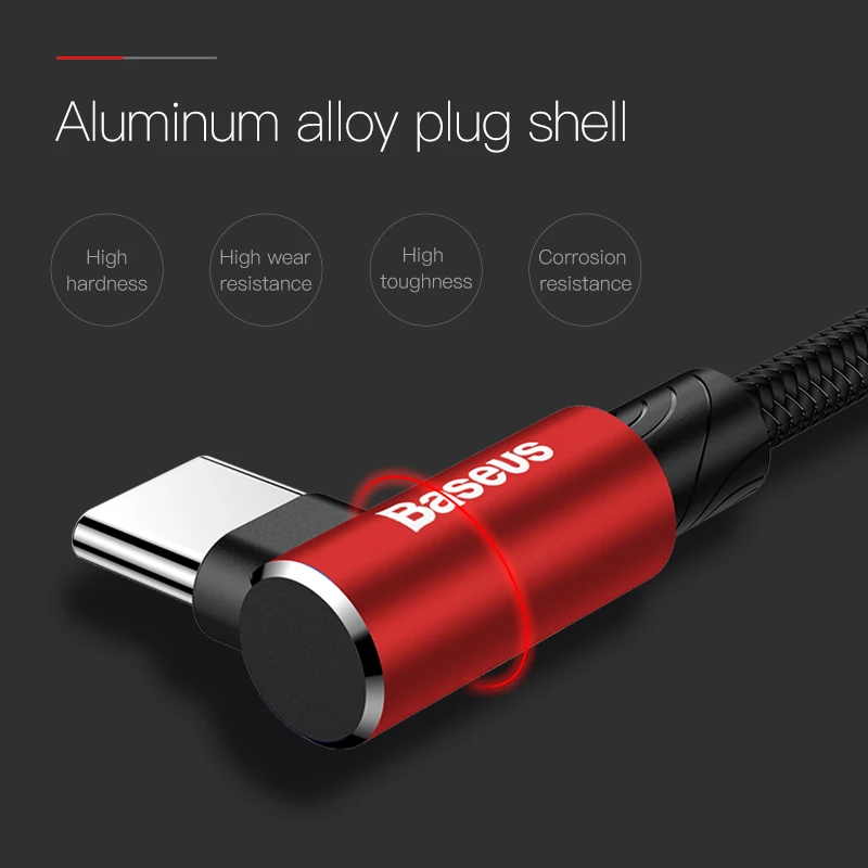 Baseus USB tipo C Cable USB de 90 grados C cargador de Cable de datos de carga rápida with tipo-c Cable para samsung S9 S8 Oneplus 6 t 6 5 USB-C