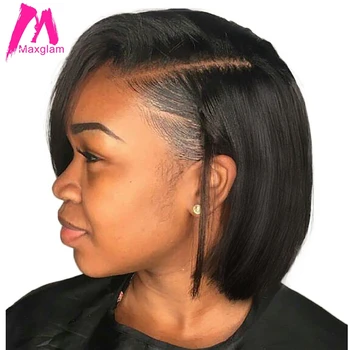 Short Lace Front Human Hair Wigs Brazilian Remy Hair Bob Wig with Pre Plucked Hairline Bleached Knots