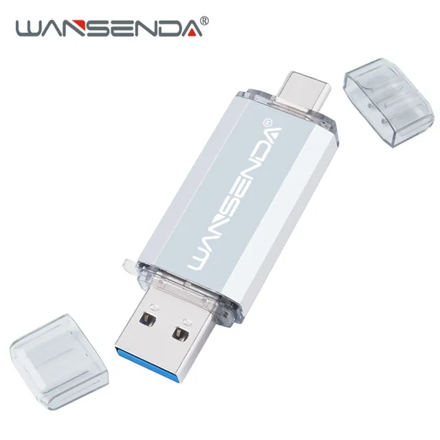 Hotsale WANSENDA OTG USB Flash Drive Type C Pen Drive 512GB 256GB 128GB 64GB 32GB 16GB USB Stick 3.0 Pendrive for Type-C Device Silver