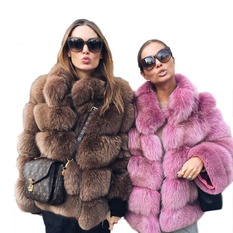 #*Cheap 2019 Autumn Winter Women Faux Fox Fur Coat Fashion Standing collar Thicken Fur Jacket Plus size Female Short Fox Fur Coats H658