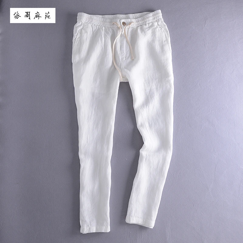 slim fit white linen pants