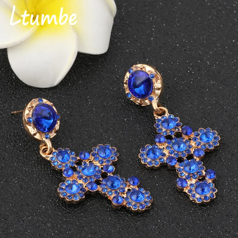 

Ltumbe Trendy Big Crystal Cross Earrings for Women New Arrival Flower Crystal Dangle Earrings Statement Jewelry Femme Bijuterias