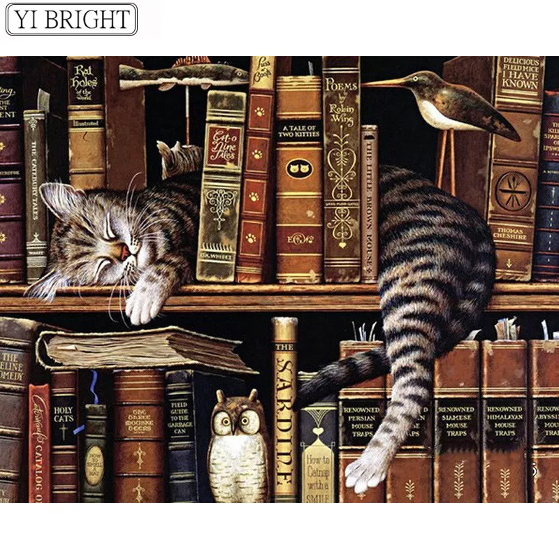 

Full Square drill 5D DIY Diamond embroidery Cat on the shelves Diamond Painting Cross Stitch Rhinestone Mosaic decoration LK1