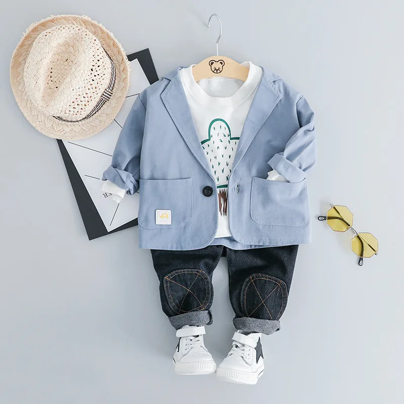 

2019 Korean Casual Suits Baby Boys T-shirt+Blazer+Black Jeans 3pcs Kids Outfits 0-3 Age Brand Long Sleeve Fashion Cotton Boy Set