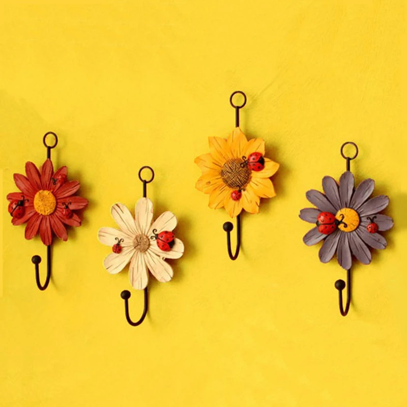 

4PCS Resin Ladybug Flower Hook for Wall Door Mount Kitchen Bathroom Hanger For Clothes Coat Home Decor Storage Hook