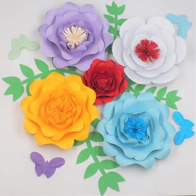 diy giant paper flowers backdrop half made full kits with leaves giant paper flower backdrop diy