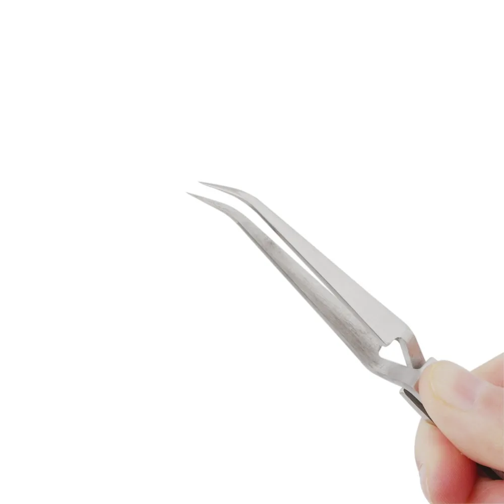 FIXFANS Precision Cross Lock Reverse Tweezers Stainless Steel Curved Thin Tip Self Close Holding Pliers Tweezers DIY Hand Tools