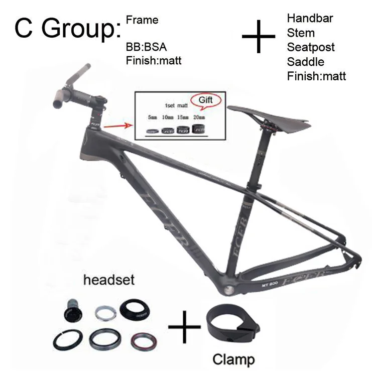 FCFB mtb рама для горного велосипеда, рамки углеродистый горный карбоновая рама 29er* 17/19 дюймов углеродный руль подседельный/велосипед седло - Цвет: C 15 5 inch Group