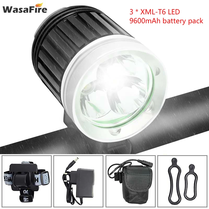 

Waterproof 3*T6 LED HeadLight Bicycle Front Lights 4000lm 3 Modes Mountain Bike Light Riding Cycling Head Lamp+ 9600mAh battery