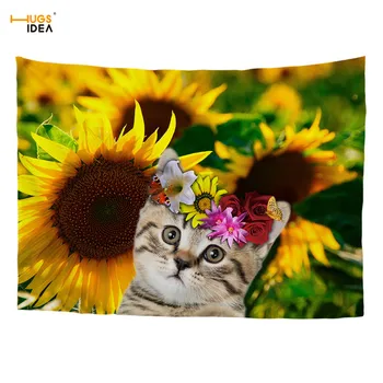 

HUGSIDEA Cute 3D Animal Cat Tapestry Wall Sticker Beautiful Landscape Living Room Sofa Carpet Travel Mattress Summer Beach Towel