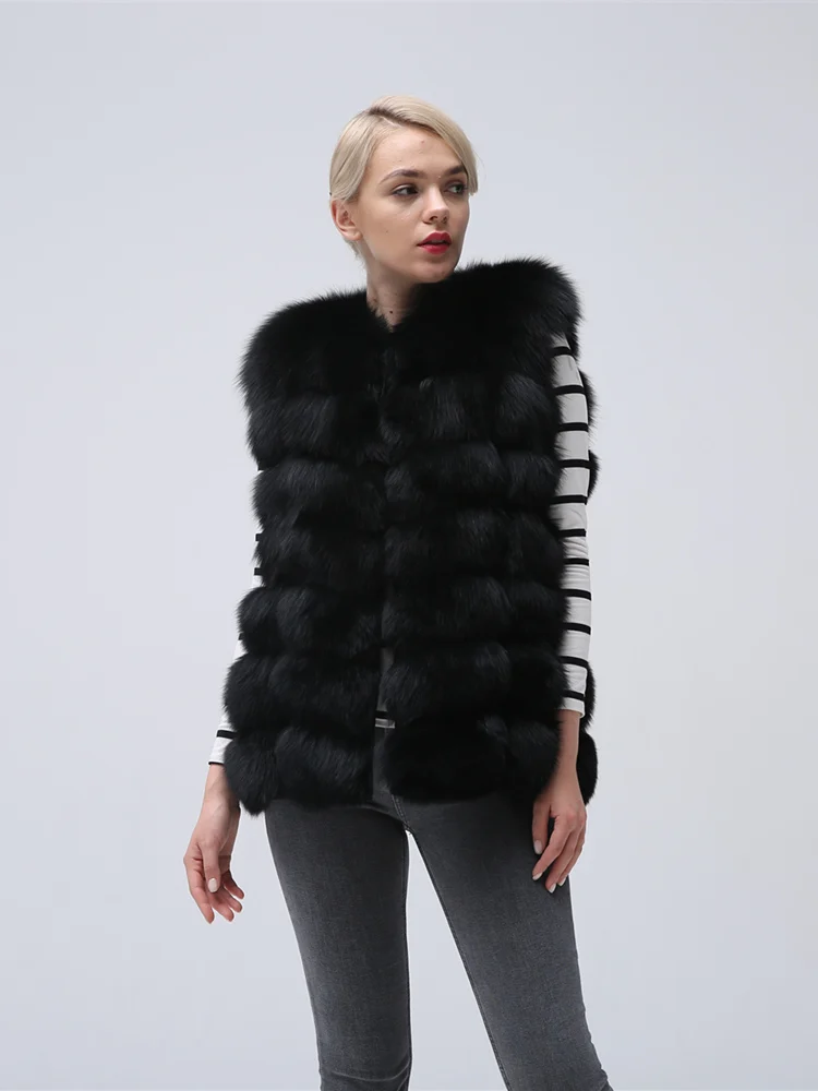 Real Fox Fur Vest Jacket Waistcoat Short sleeveless Vest woman winter warm Natural Fur Vest Real Fur Jacket Fox Fur Coats - Цвет: Черный