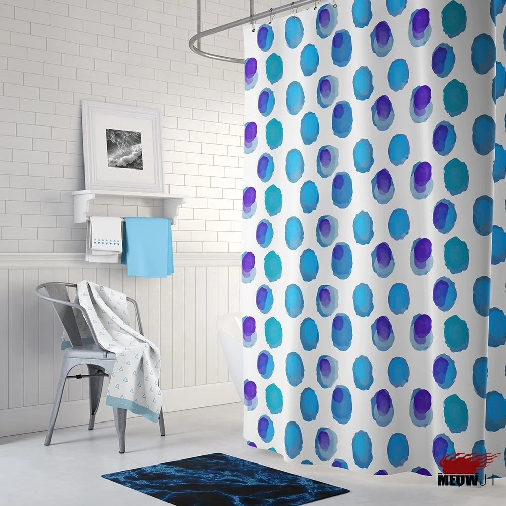 

Fresh Blue Watercolor Dots Shower Curtain Printed Polyester Fabric Bathroom Decor with Hooks Free Shipping