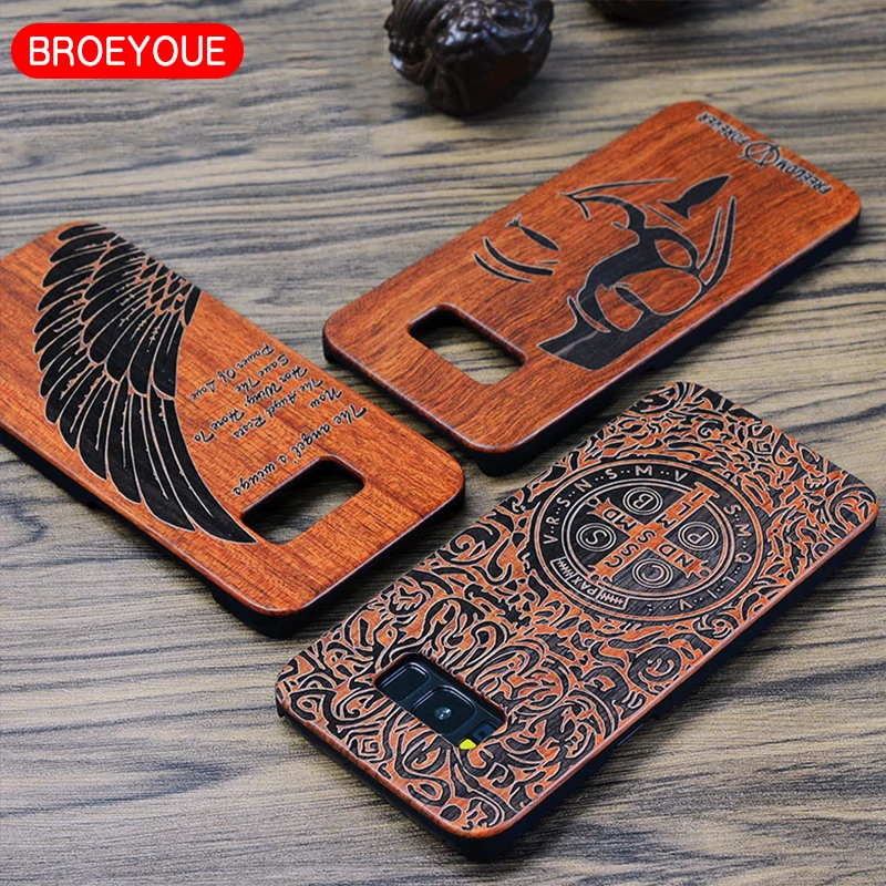 

Wood PC Case For Samsung Galaxy S7 Edge S8 S8 Plus Natural Bamboo Carving Wood Plastic Mobile Phone Back Cover Case Coque