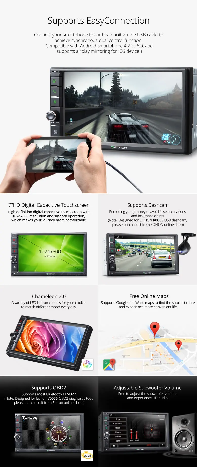 Top 7" Quad Core 2GB RAM Android 6.0 Double Din Car Navigation GPS 2 Din Car Multimedia Two Din Car Radio with 64GB USB/SD Support 2