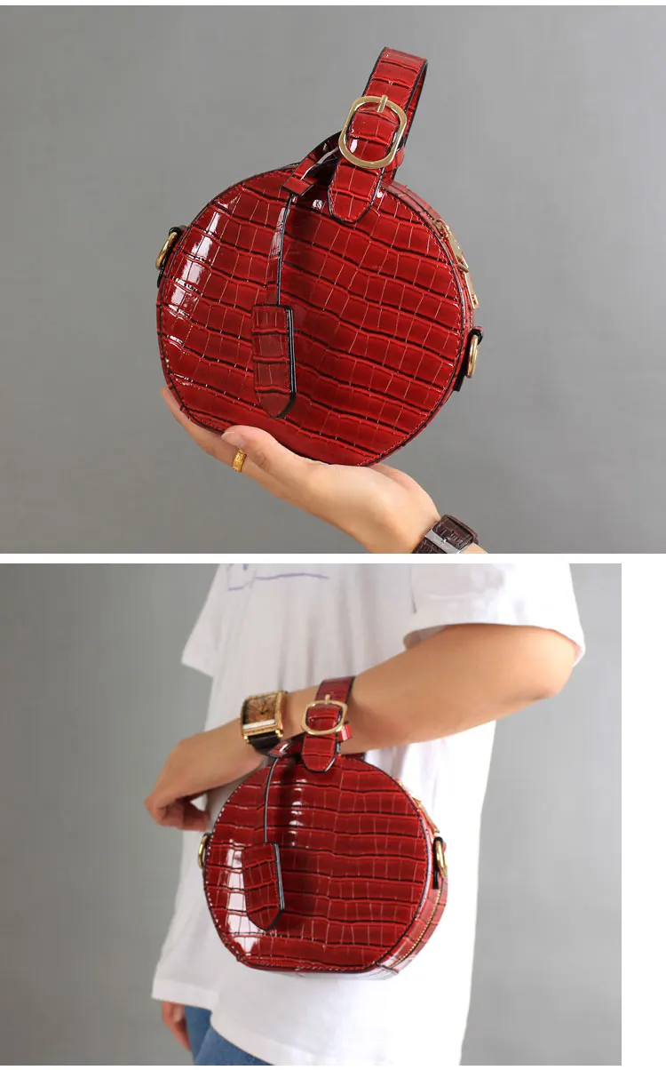 NIGEDU vintage Circular Women Handbags Famous Brand Crocodile Tote Bag  Alligator Ladies Chain Crossbody Bags PU Leather girls Messenger Bags (19)