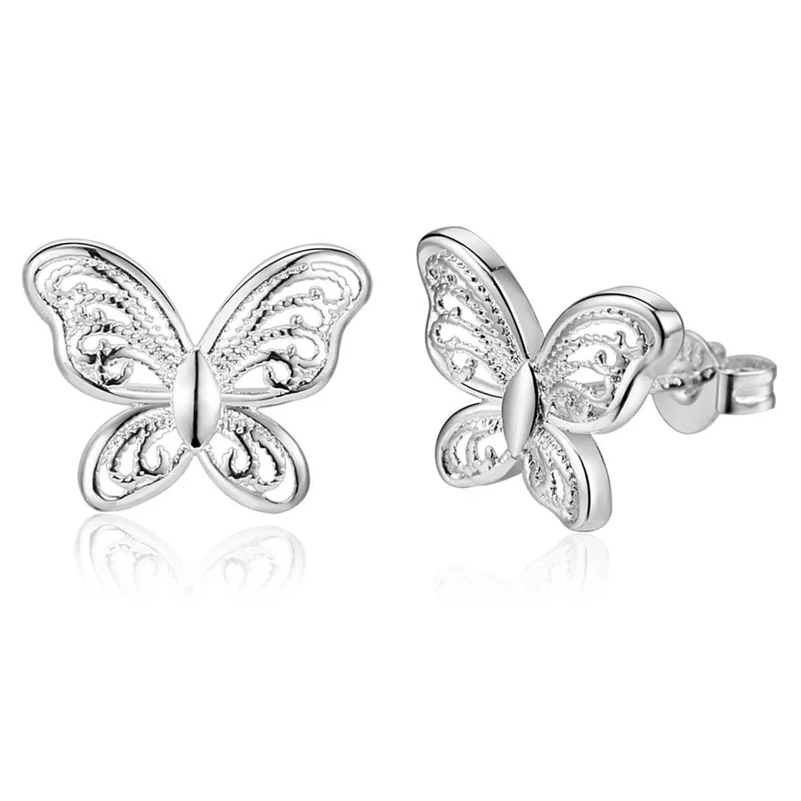

new retro High quality Silver plated jewelry charm trend Women classic butterfly earrings jewelry sweet style