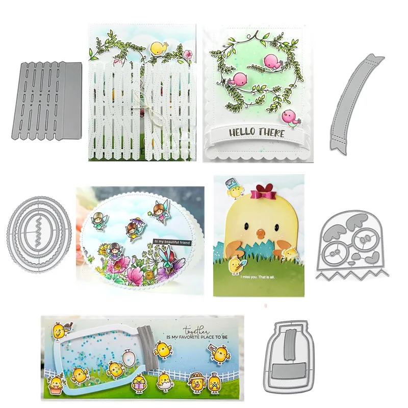 

Garden Fence Jar Arch Tag Oval Frame Cute Chick Metal Cutting Dies For DIY Scrapbooking Embossing Paper Cards Crafts Newest 2019