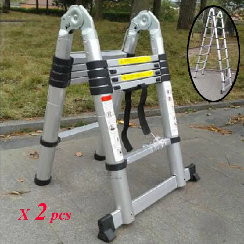 

2pcs/lot 1.9M +1.9M Aluminum Telescopic Ladder with Joint for Industrial or Household