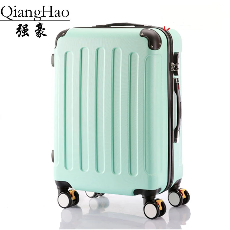

QiangHao Classic striped patch Trolley suitcase/rolling spinner wheels Pull Rod luggage/Women Girl traveller case boarding bag