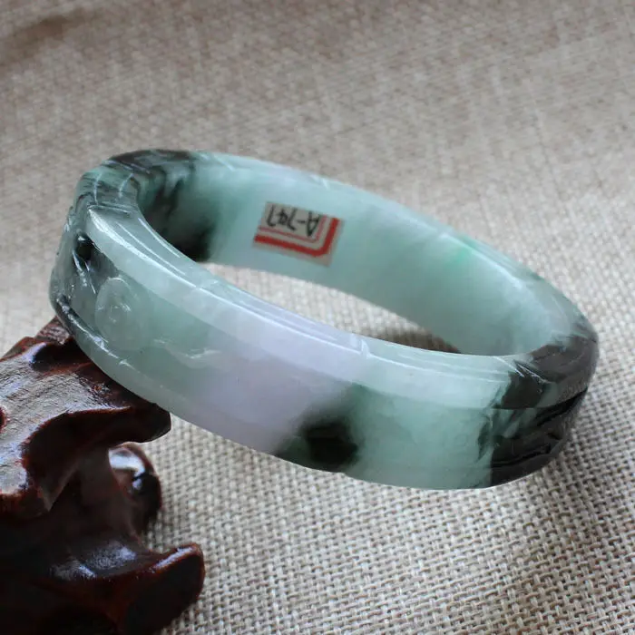 

A747 Chinese Hand-carved Emerald Green stoneite stone Gems Bracelet Bangle 59mm 10.20 40