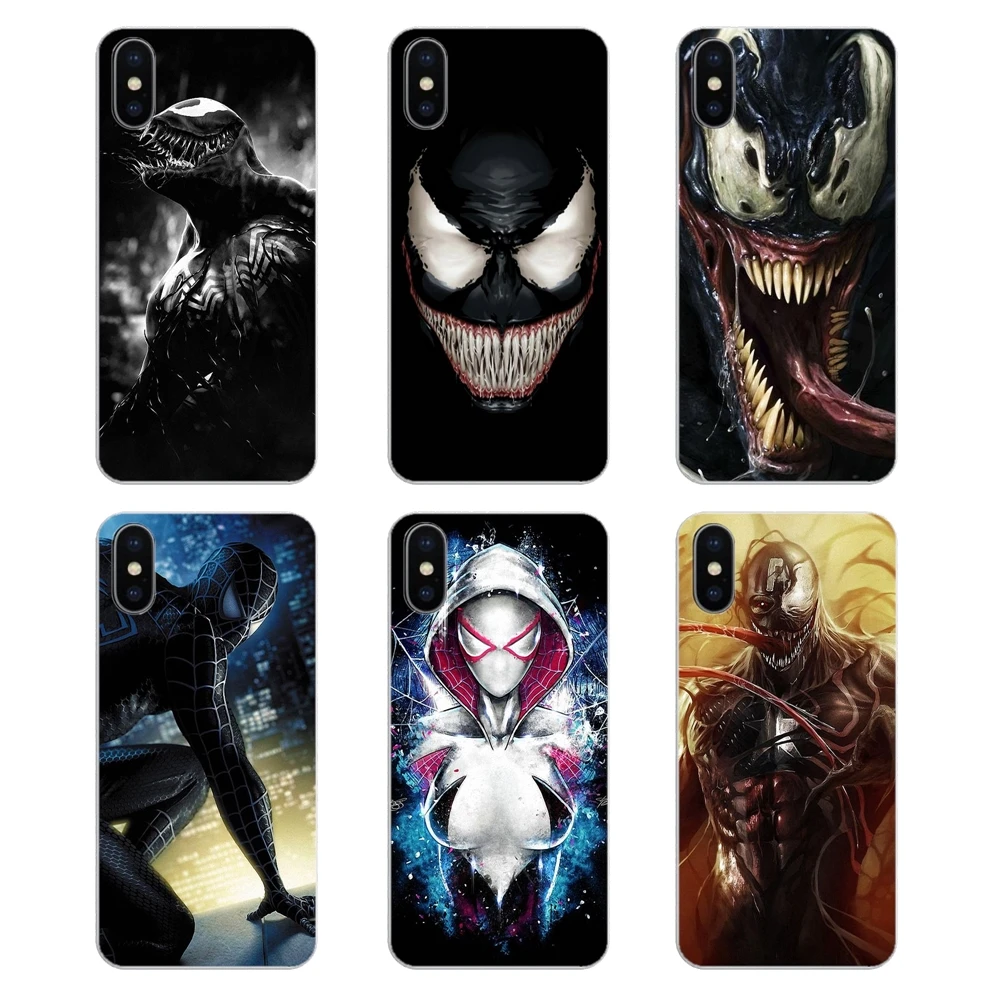Мягкий ТПУ чехол для телефона Apple iPhone 4 4S 5 5S 5C SE 6 6S 7 8 X XR XS Plus MAX Marvel Spiderman черный