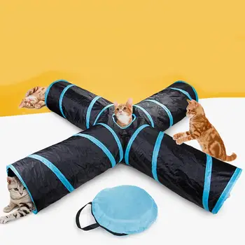 

Cat Crinkle Sound 4-Way-Out Tunnel Collapsible Game Pet Nest Supplies with Ball Cat Training Behaviour Aids Fashion