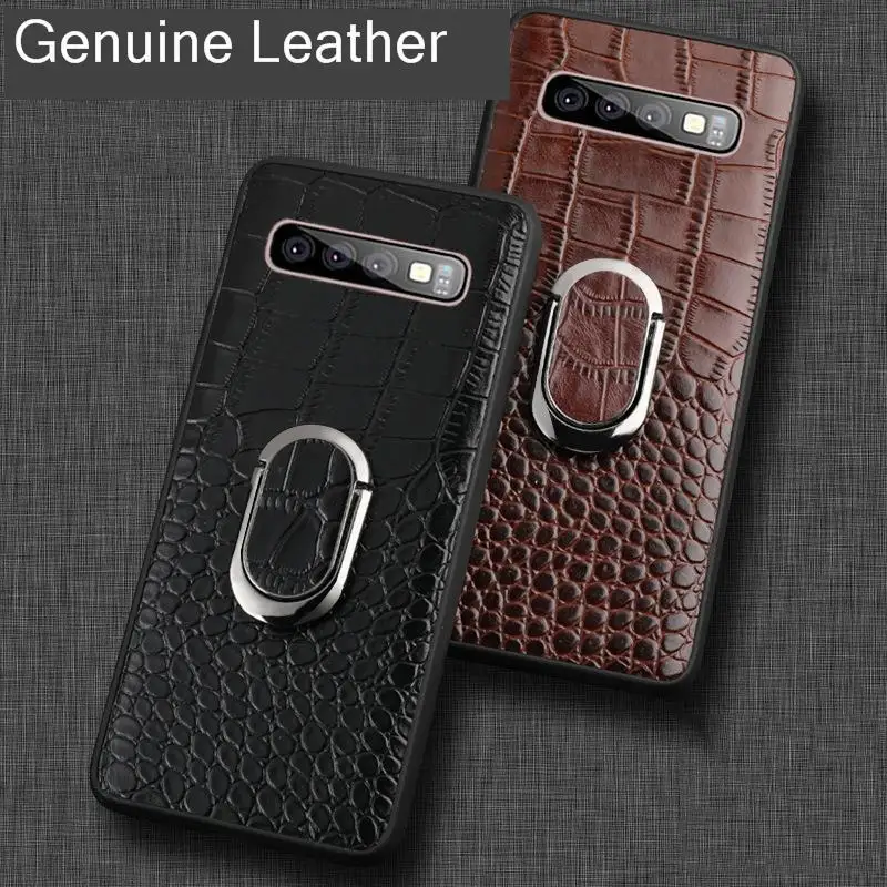 

Genuine Leather Mobile phone Case for Samsung Galaxy S10 S10 Plus S10E Full Protective Back Cover Magnetic Holder Ring Bracket