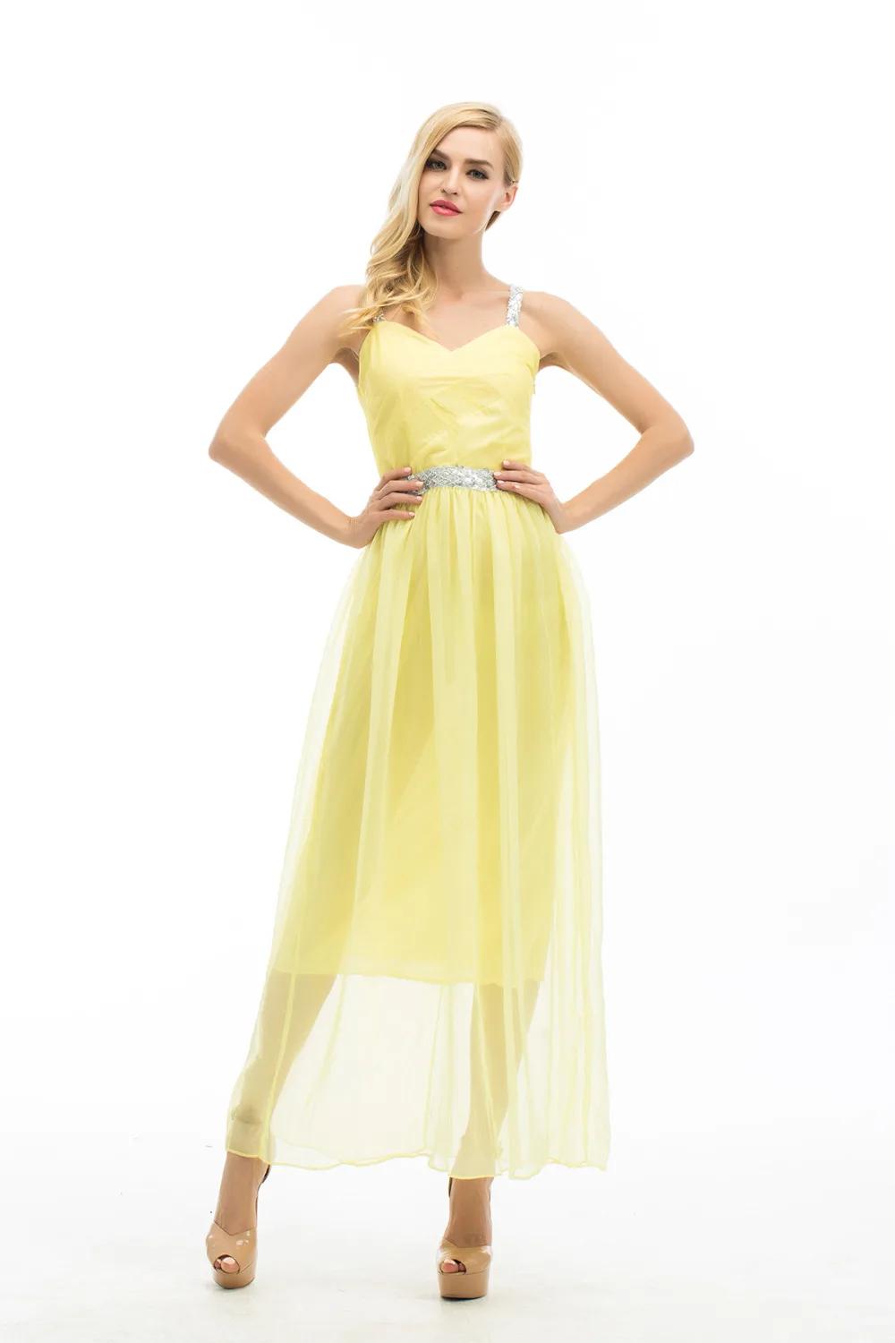 

New Long Chiffon Party Bridesmaid Formal Gown Ball Wedding Prom Party Dress Yellow Color